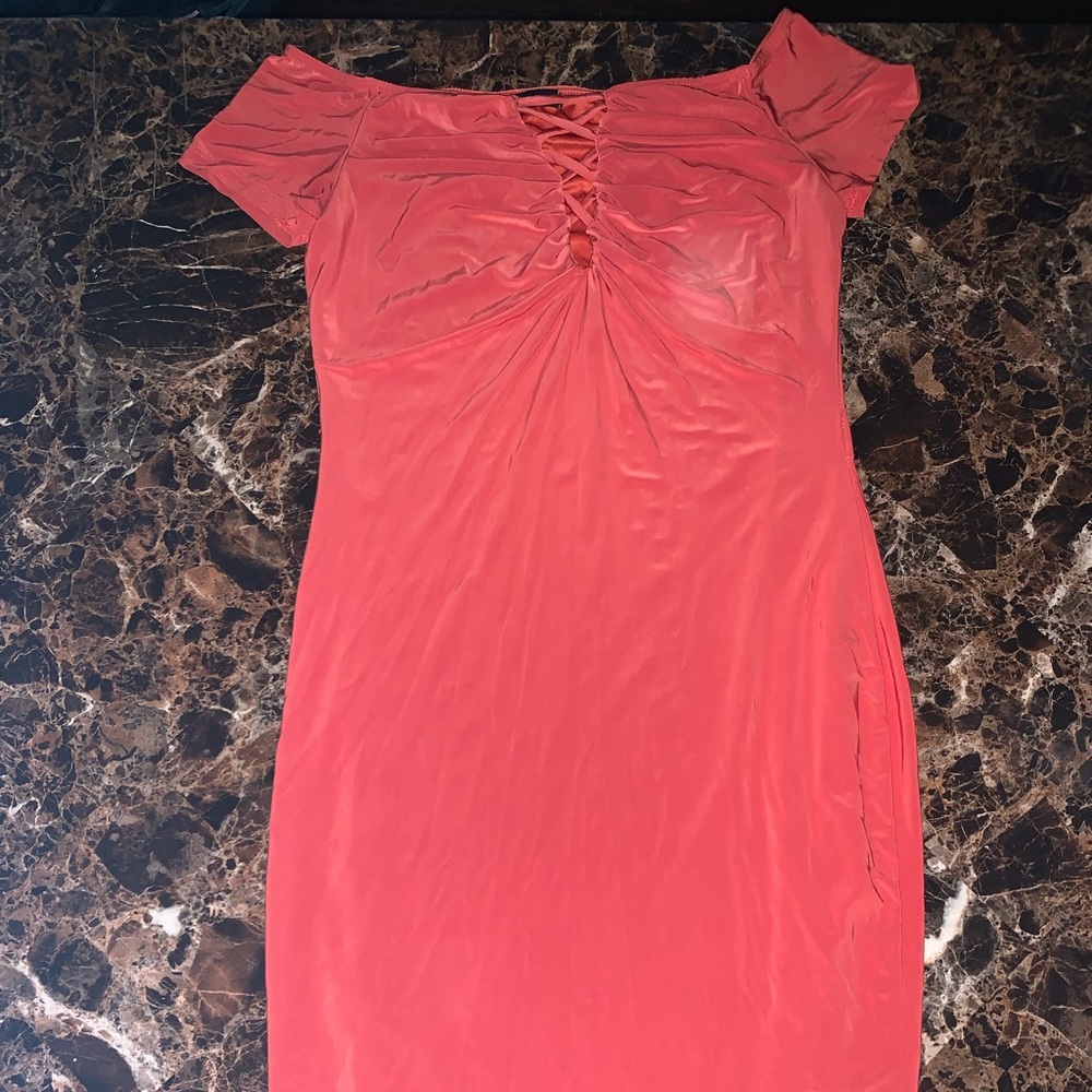 Large peach color midi dress from Fashion Nova